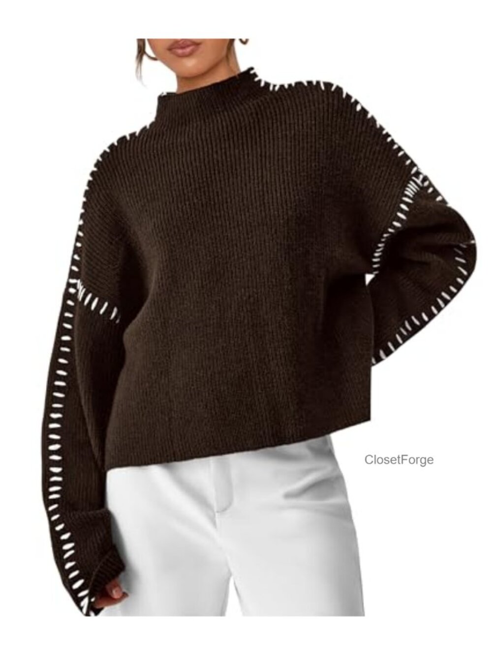 Chunky Knit Oversized Mock Neck Pullover Sweater
